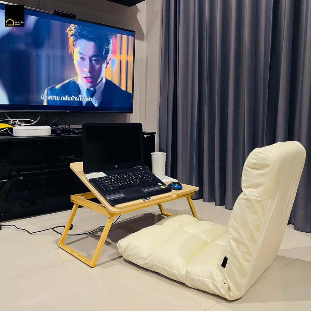 เก้าอี้นั่งพื้นปรับได้ 6 ระดับ RENITA HOME รุ่น RINA หนัง Premium PU สีน้ำตาลเข้ม 50x110ซม._4